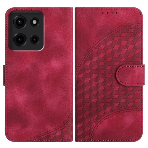 Moto G 2025 Elephant Head Embossed Phone Leather Case with Lanyard - Rose Red